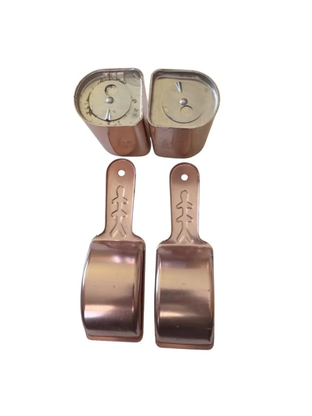 Vintage Copper Aluminum Salt & Pepper Shakers With Handles MCM Set of 2 Retro